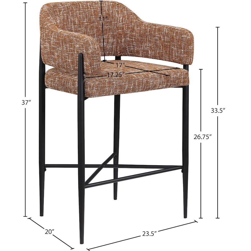 Dame Cognac Fabric Upholstered Counter Stool, Set of 2