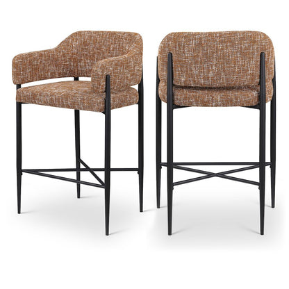 Dame Cognac Fabric Upholstered Counter Stool, Set of 2