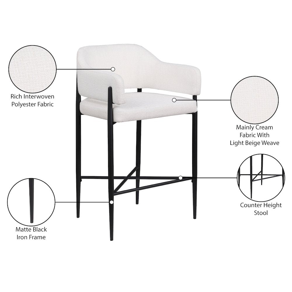 Dame Cream Fabric Upholstered Counter Stool, Set of 2