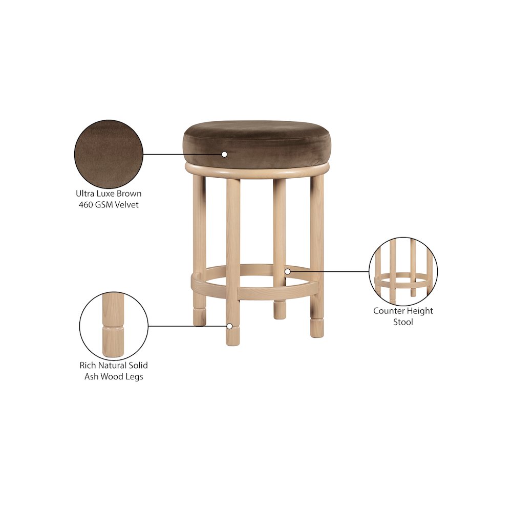 Monette Brown Velvet Counter Stool