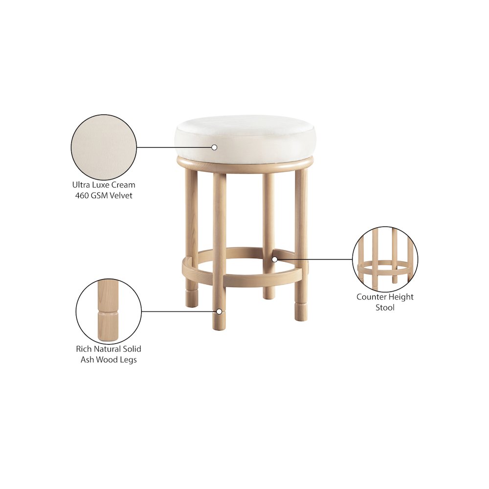 Monette Cream Velvet Counter Stool