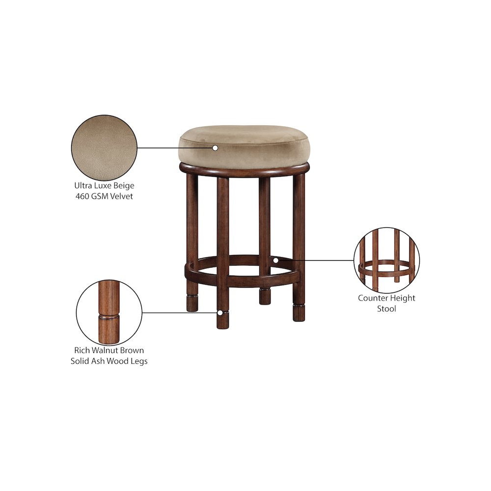Monette Beige Velvet Counter Stool
