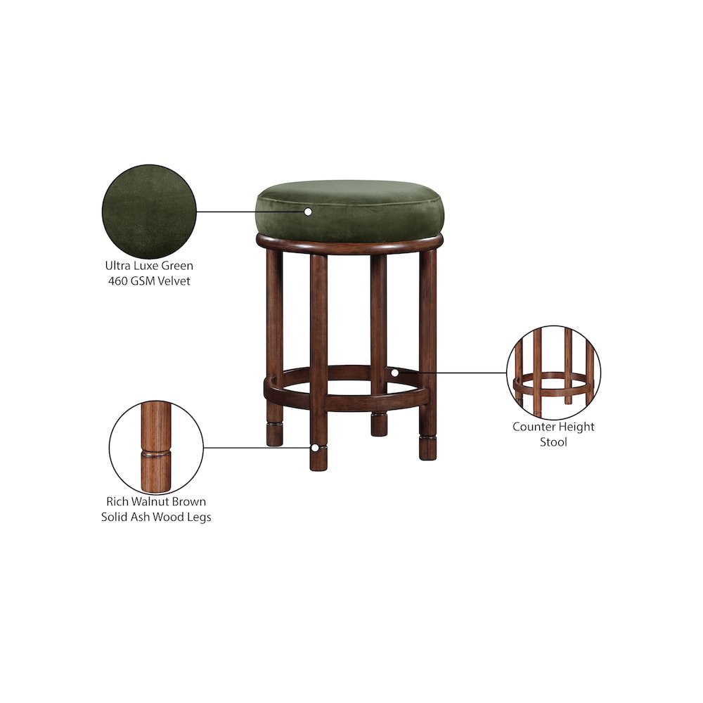 Monette Green Velvet Counter Stool