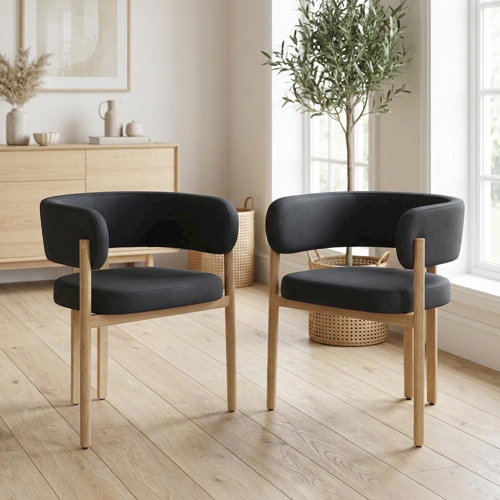 Neutral Vegan Leather Dining Chairs Set of 2 with Armrests