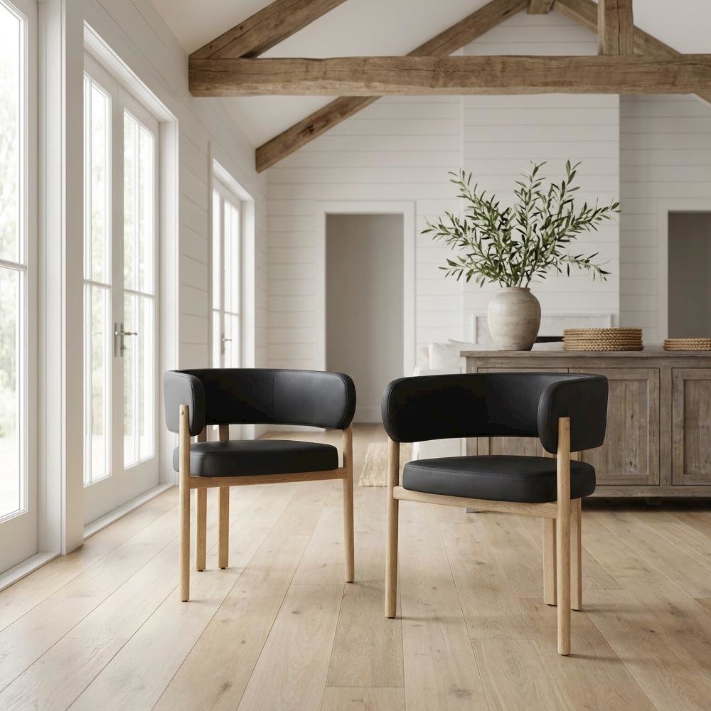 Neutral Vegan Leather Dining Chairs Set of 2 with Armrests