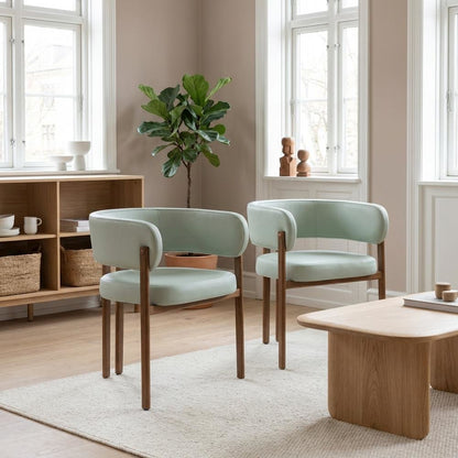 Walnut Vegan Leather Dining Chair Set of 2 with Armrests and Contemporary Design