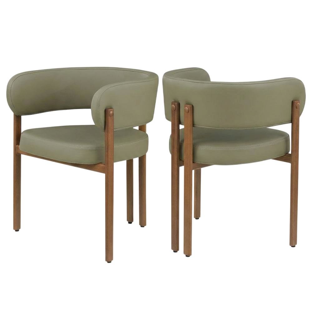 Vegan Leather Dining Chairs, Kitchen Chairs, Olive Green Vegan Leather, Set of 2