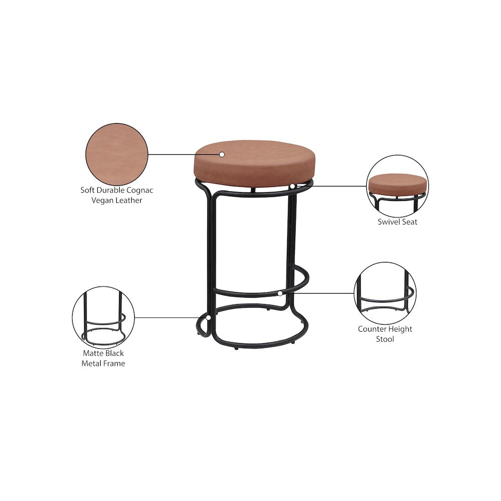 Madison Cognac Vegan Leather Counter Stool, Set of 2