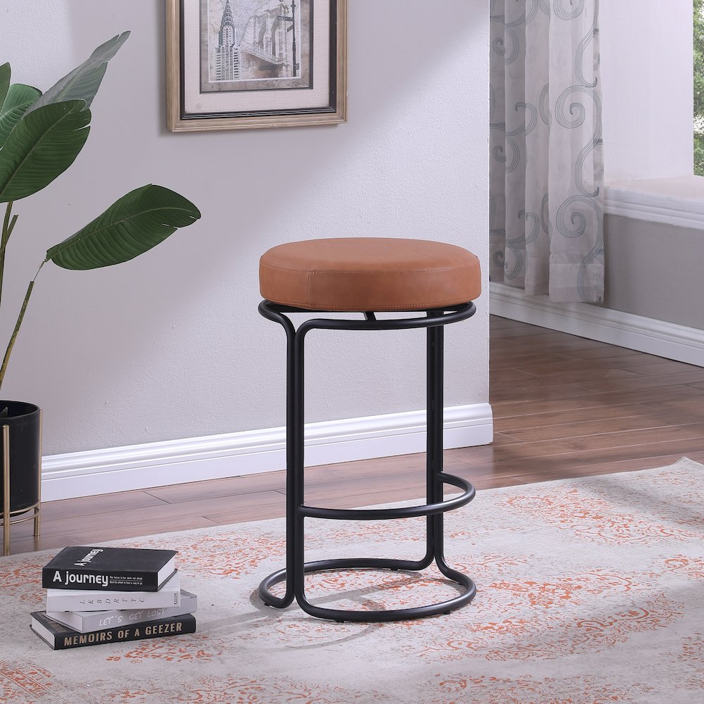 Madison Cognac Vegan Leather Counter Stool, Set of 2
