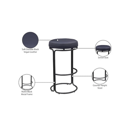 Madison Black Vegan Leather Bar Stool, Set of 2