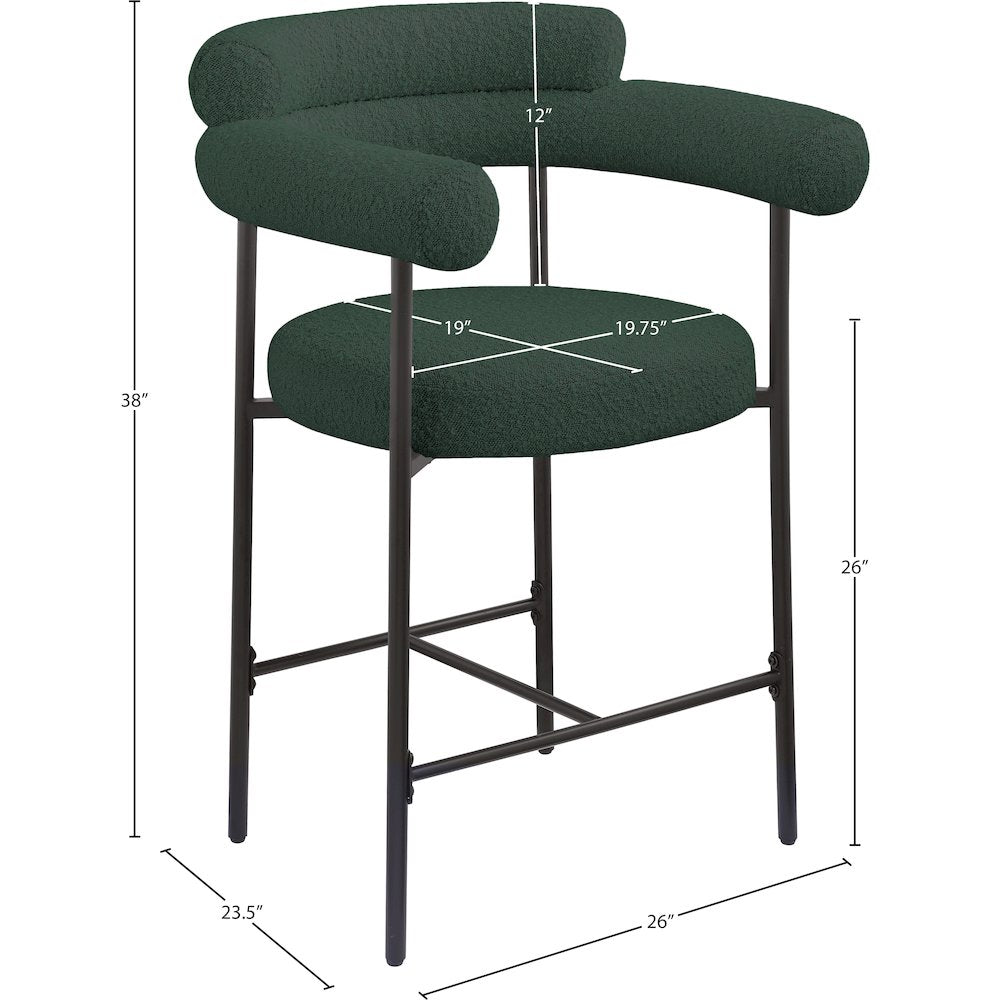 Blake Green Boucle Fabric Counter Stool, Set of 2