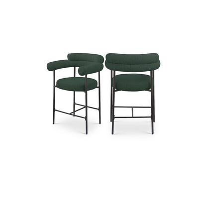 Blake Green Boucle Fabric Counter Stool, Set of 2