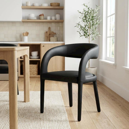 Black Vegan Leather Dining Chair Contemporary Style Comfortable Seat