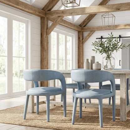 Light Blue Vegan Leather Dining Chair with Armrests Contemporary Seating SKU