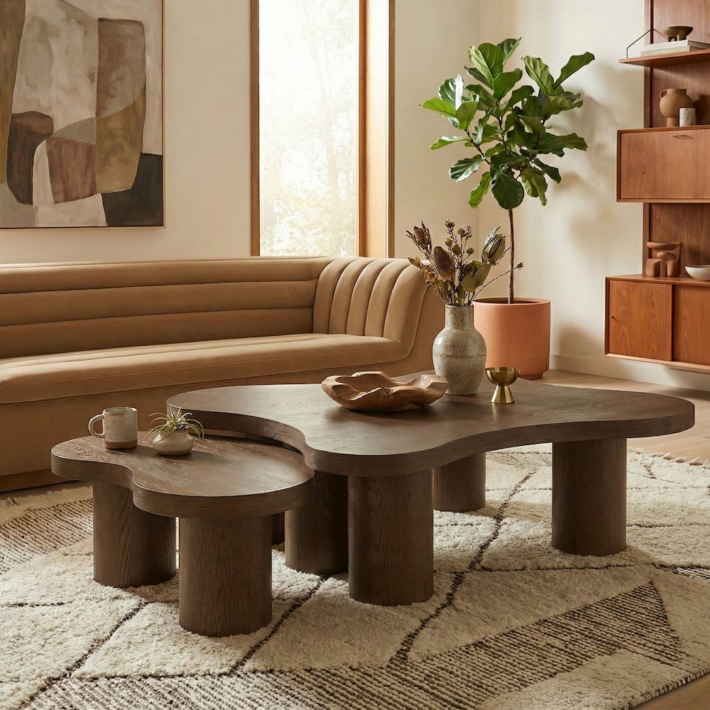 Cove Brown Walnut Oak Veneer And Solid Wood 2pc. Coffee Table
