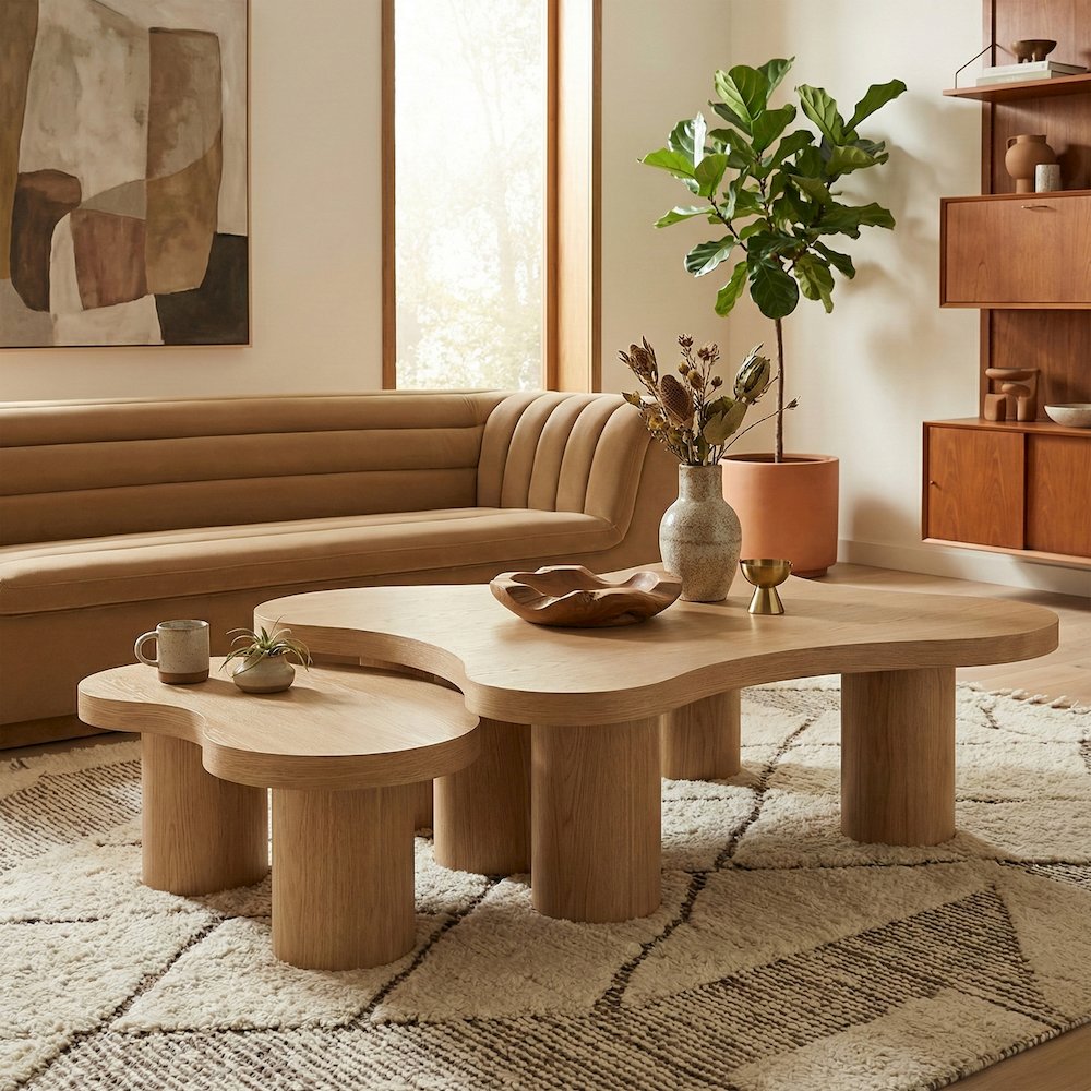 Cove Natural Oak Veneer And Solid Wood 2pc. Coffee Table