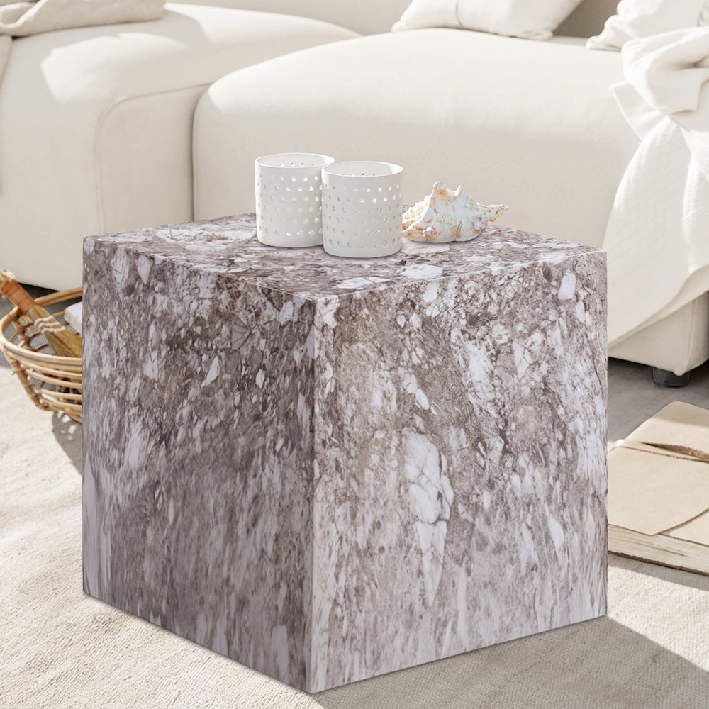 Piazza Brown Marble Finish Concrete End Table