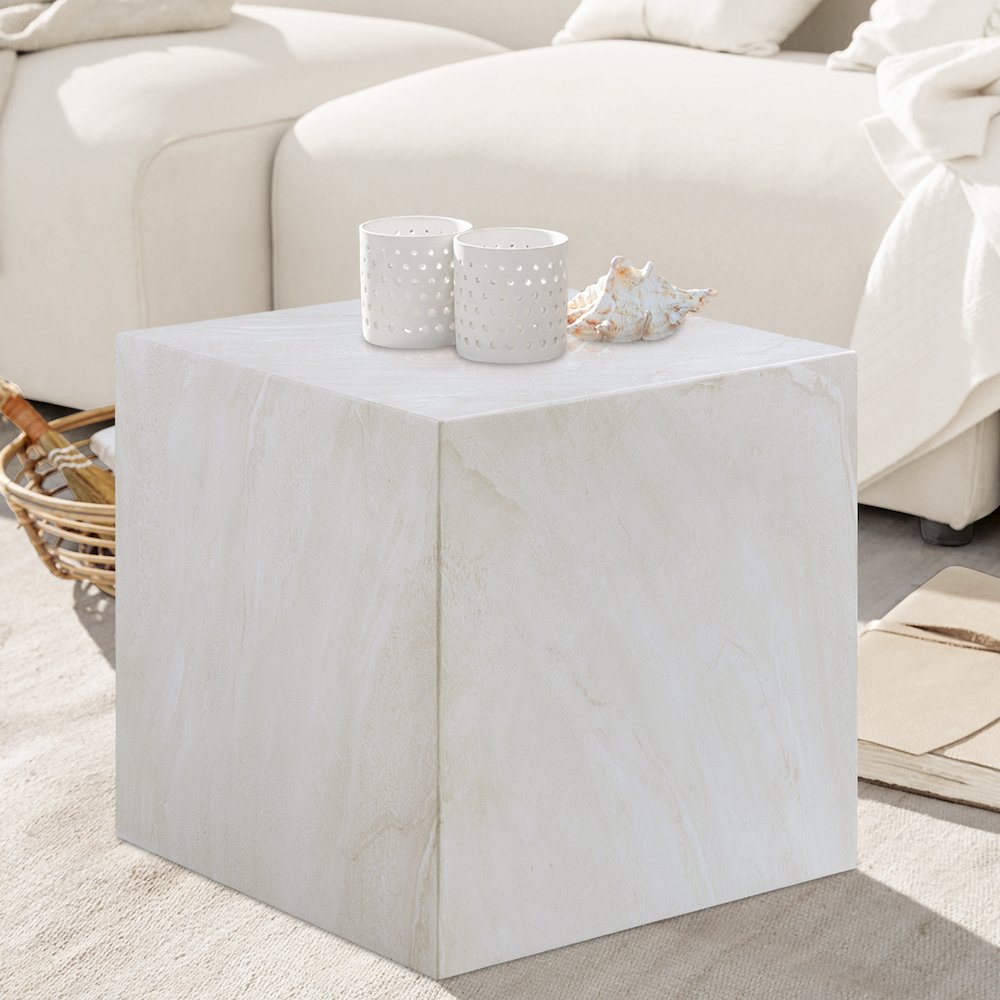 Piazza White Marble Finish Concrete End Table
