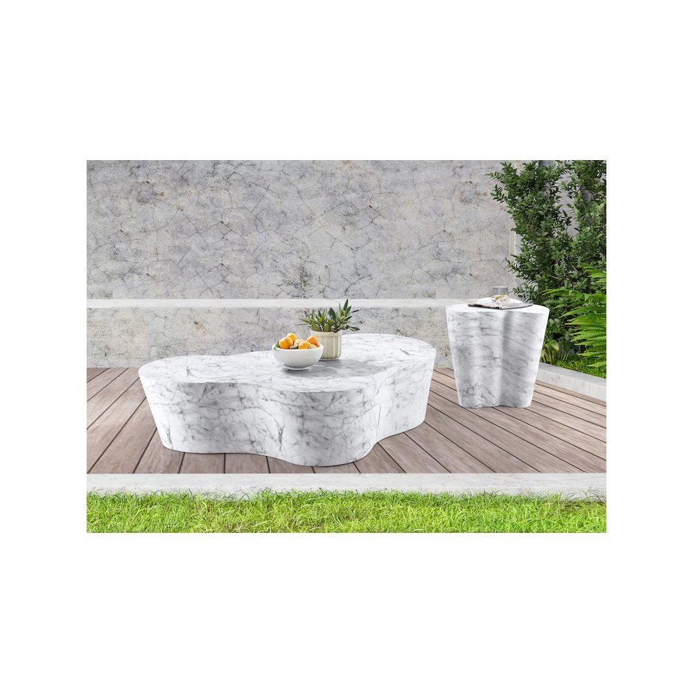 Monza White Marble Finish Concrete End Table