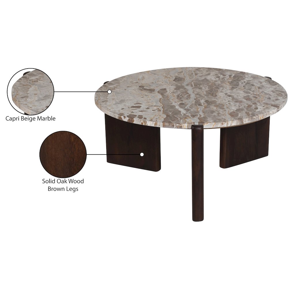 Varenna Beige Marble Top And Acacia Wood Base Coffee Table