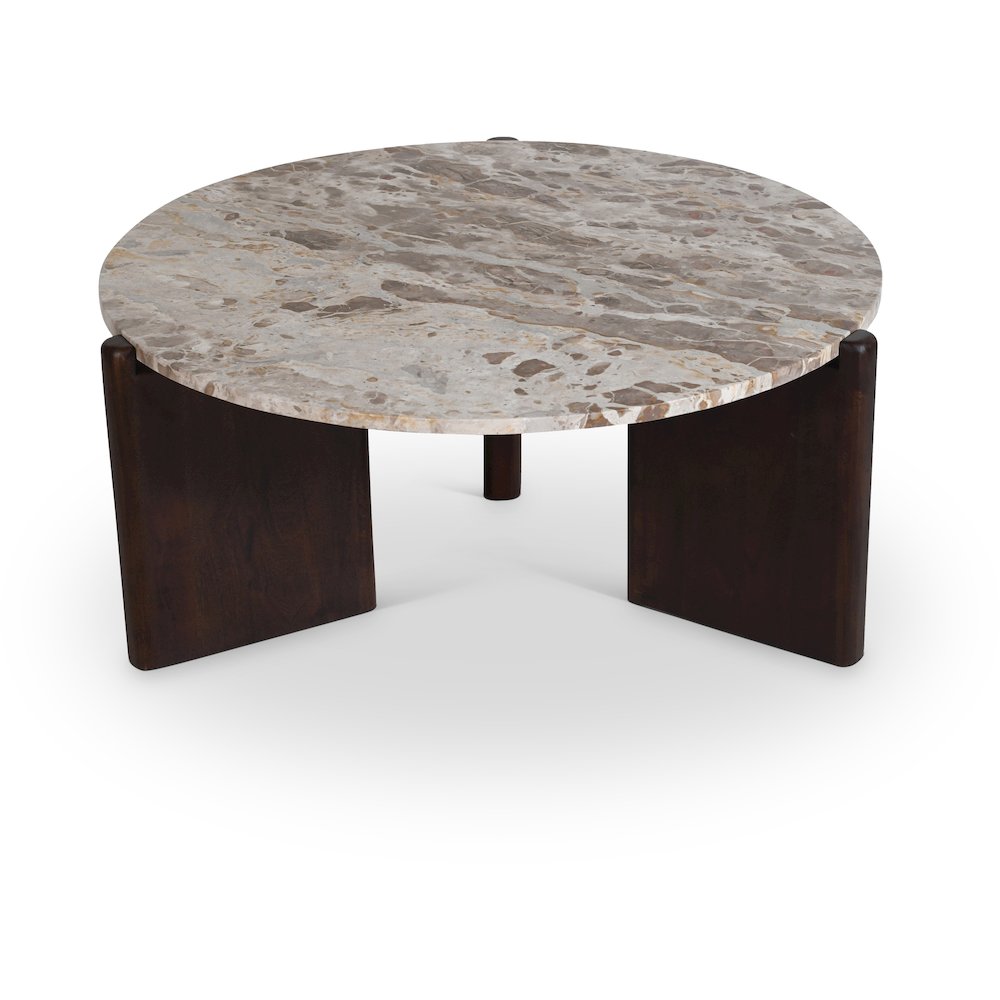 Varenna Beige Marble Top And Acacia Wood Base Coffee Table