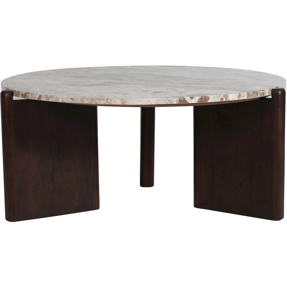 Varenna Beige Marble Top And Acacia Wood Base Coffee Table