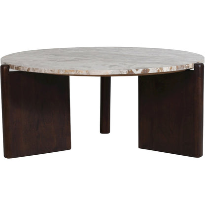Varenna Beige Marble Top And Acacia Wood Base Coffee Table