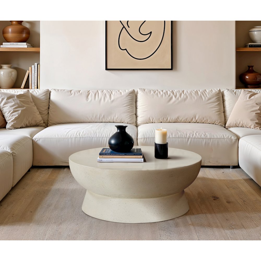 Avaya Cream Concrete And Fiberglass Indoor / Outdoor Coffee Table