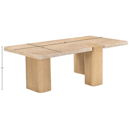 Ravenna Natural Genuine Travertine and Oak Wood Coffee Table