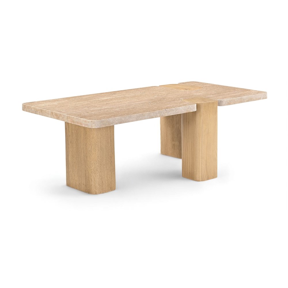 Ravenna Natural Genuine Travertine and Oak Wood Coffee Table