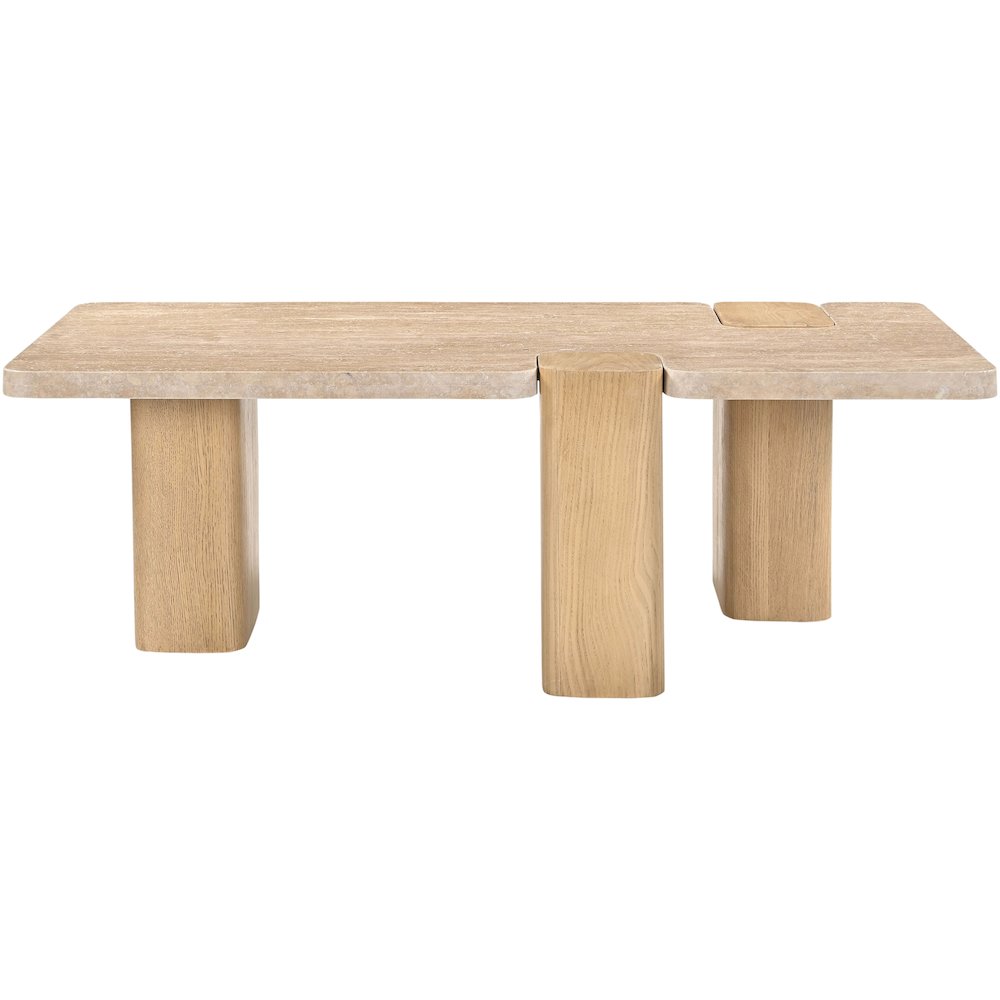 Ravenna Natural Genuine Travertine and Oak Wood Coffee Table