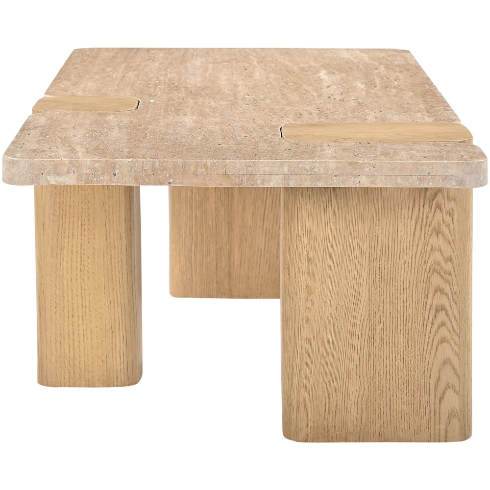 Ravenna Natural Genuine Travertine and Oak Wood Coffee Table