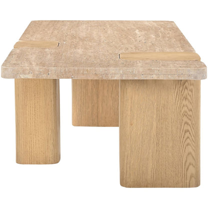 Ravenna Natural Genuine Travertine and Oak Wood Coffee Table