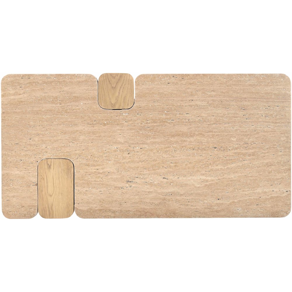 Ravenna Natural Genuine Travertine and Oak Wood Coffee Table