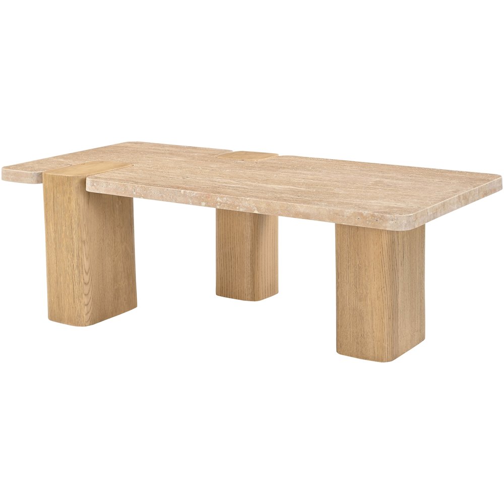 Ravenna Natural Genuine Travertine and Oak Wood Coffee Table