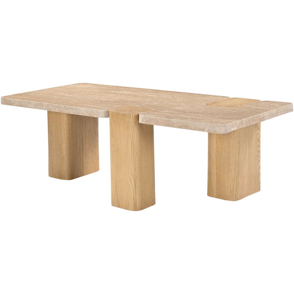 Ravenna Natural Genuine Travertine and Oak Wood Coffee Table