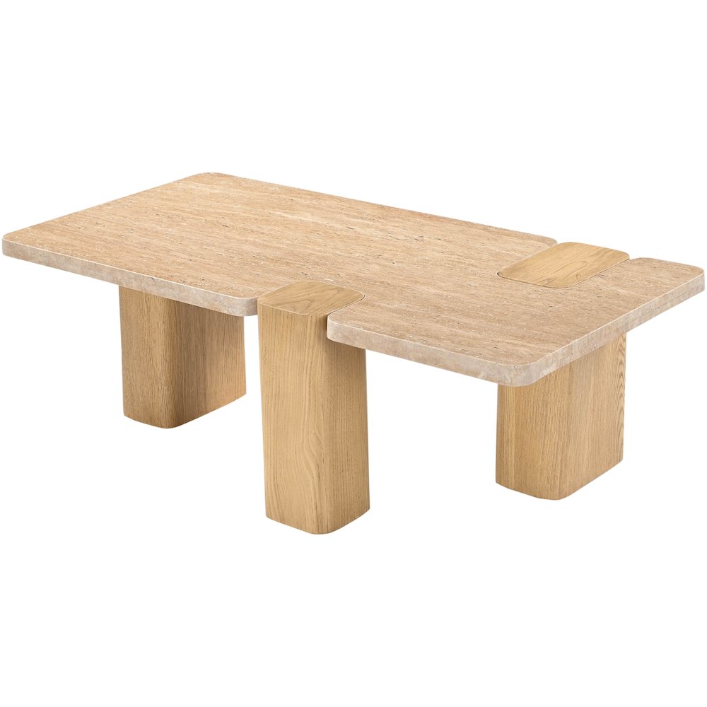Ravenna Natural Genuine Travertine and Oak Wood Coffee Table