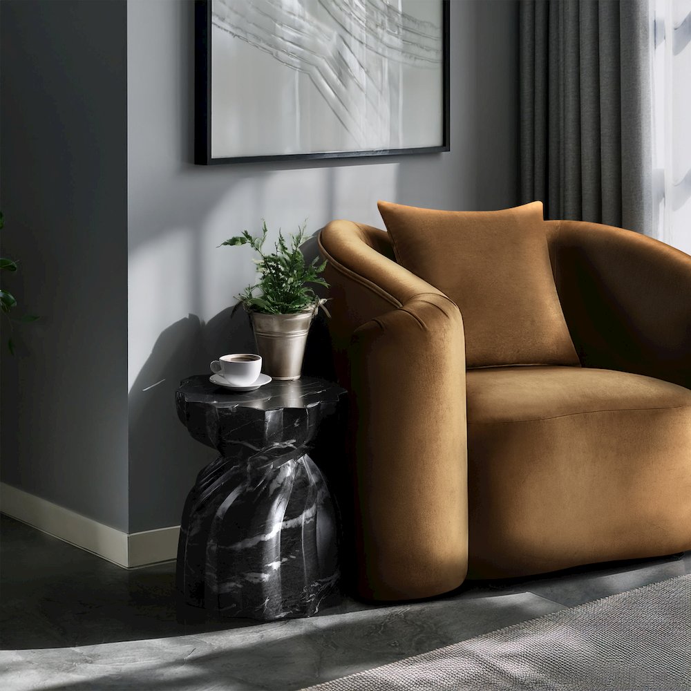 Caserta Black Marble Finish Concrete End Table