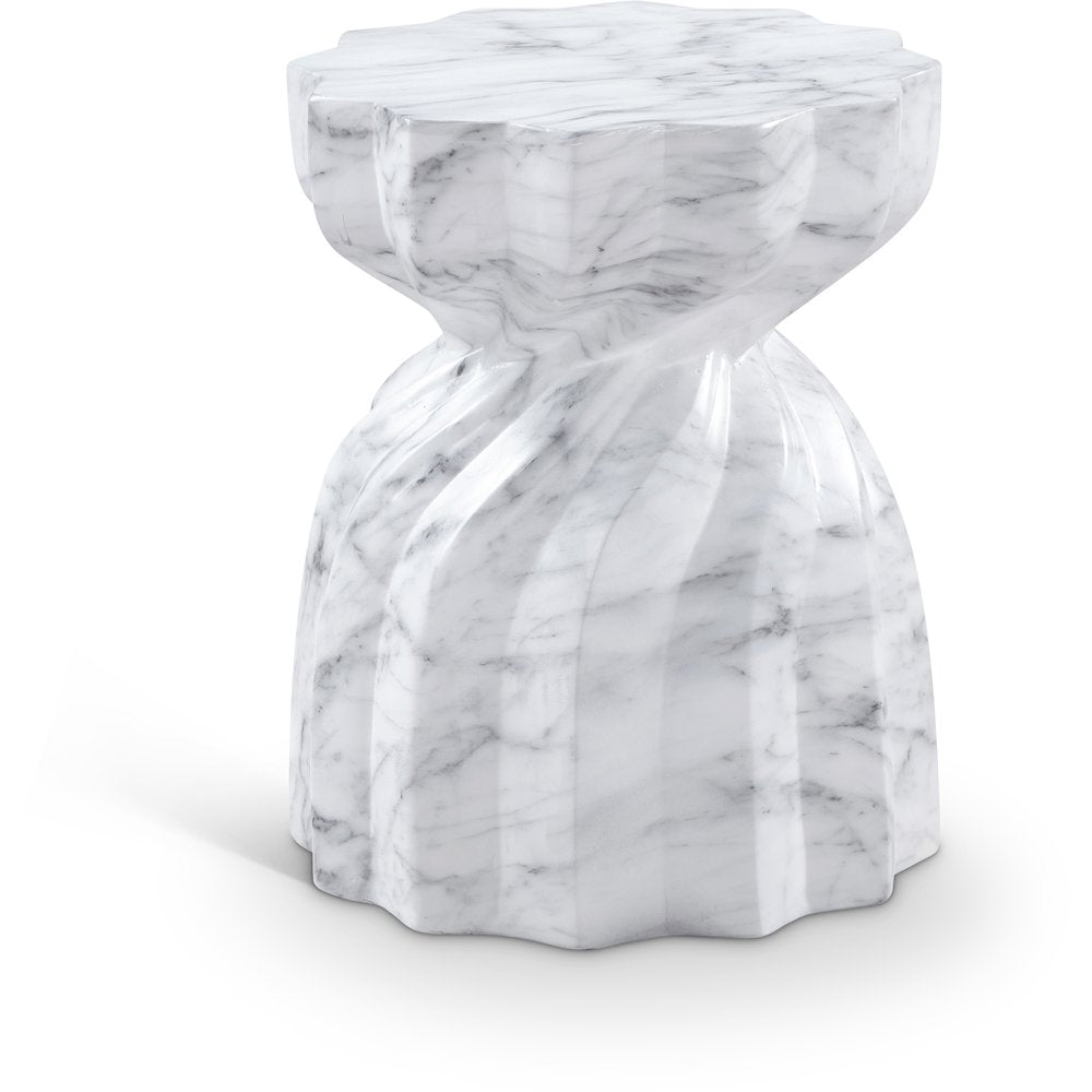 Caserta White Marble Finish Concrete End Table
