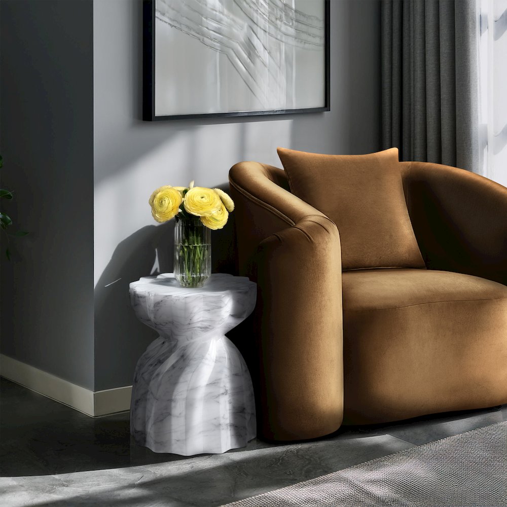 Caserta White Marble Finish Concrete End Table