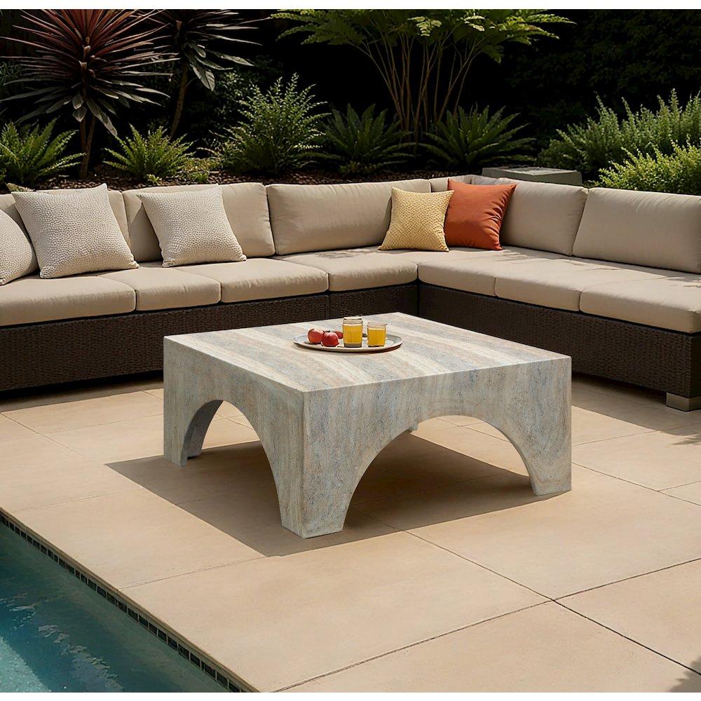 Renza Travertine Concrete And Fiberglass Indoor / Outdoor Coffee Table