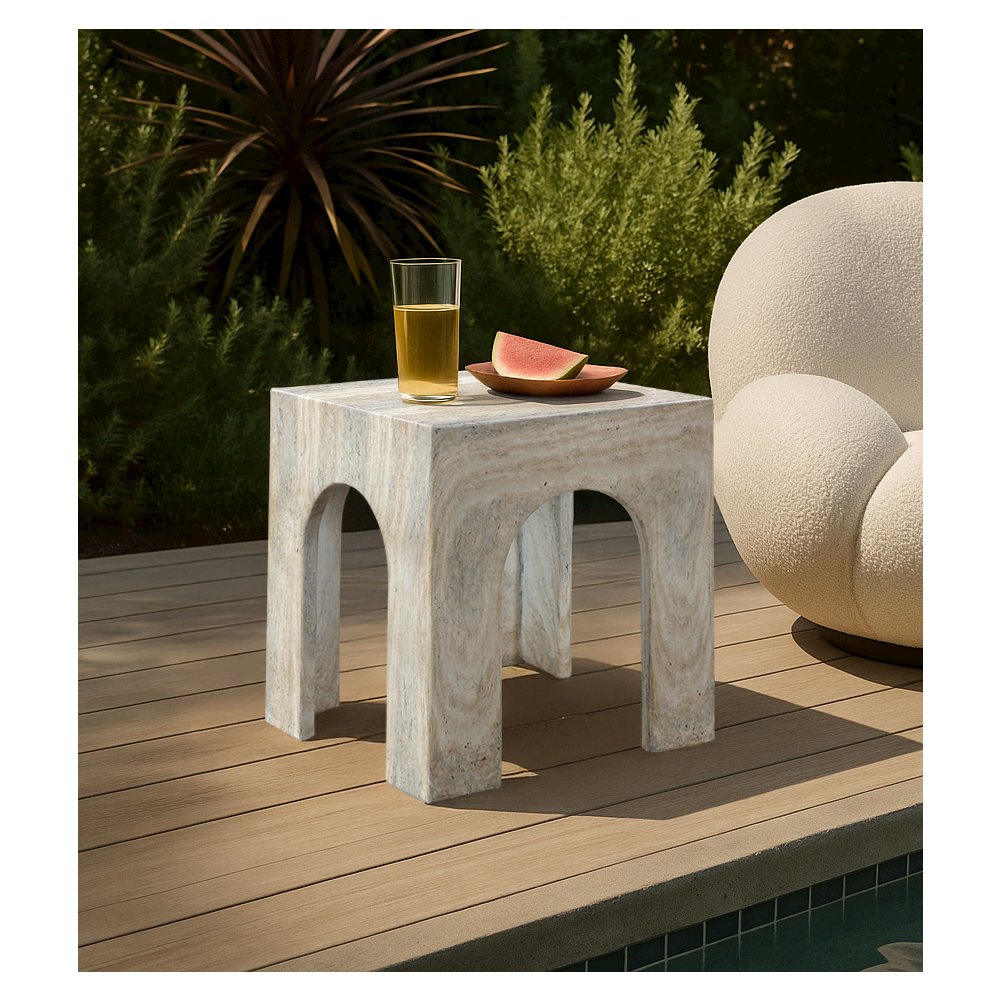 Renza Travertine Concrete And Fiberglass Indoor / Outdoor End Table