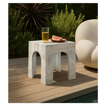 Renza Travertine Concrete And Fiberglass Indoor / Outdoor End Table