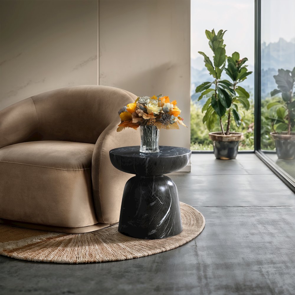 Avellino Black Marble Finish Concrete End Table