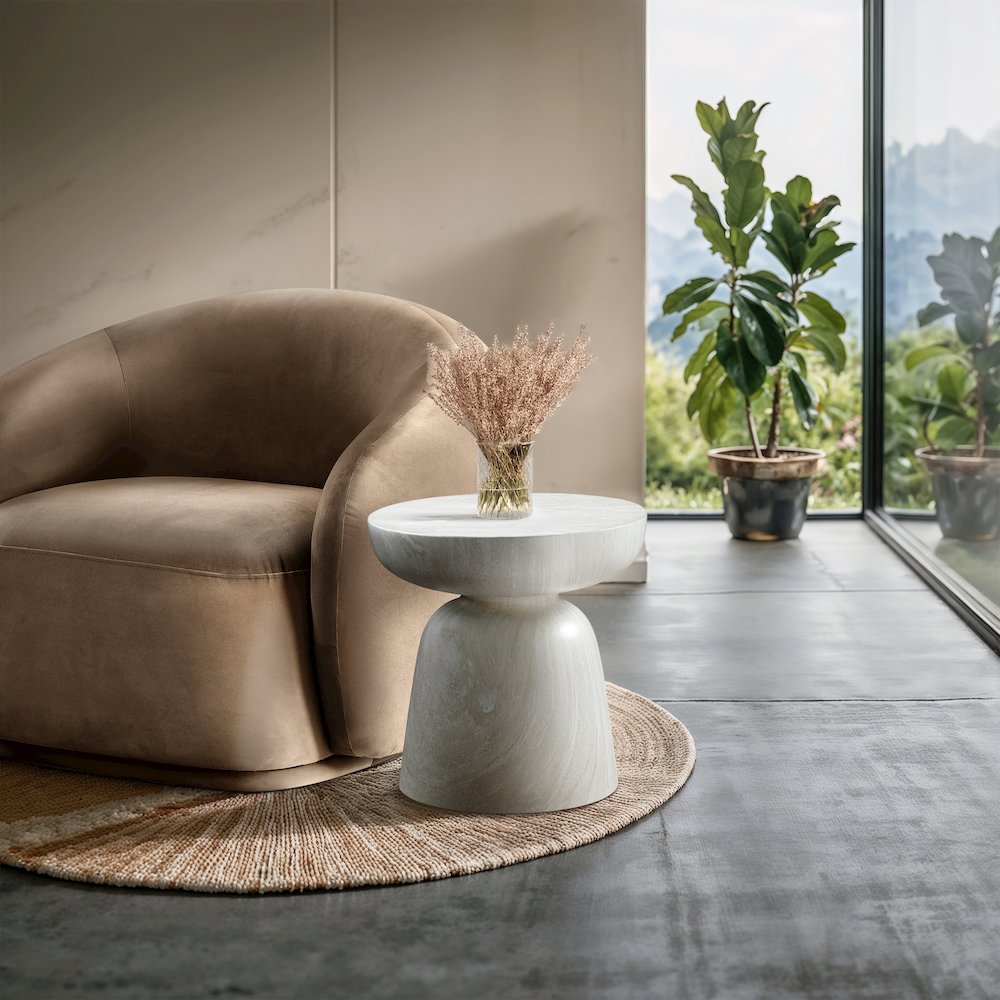 Avellino White Marble Finish Concrete End Table