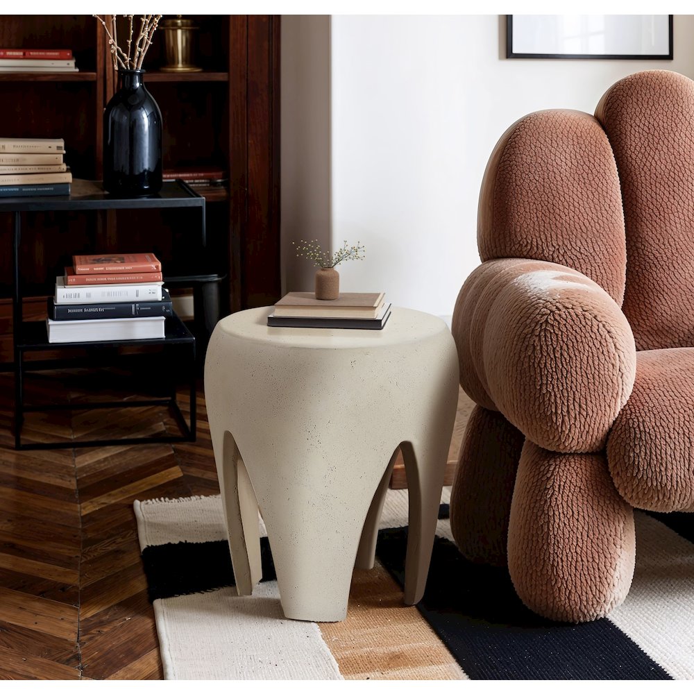 Moxie Cream Concrete And Fiberglass Indoor / Outdoor End Table