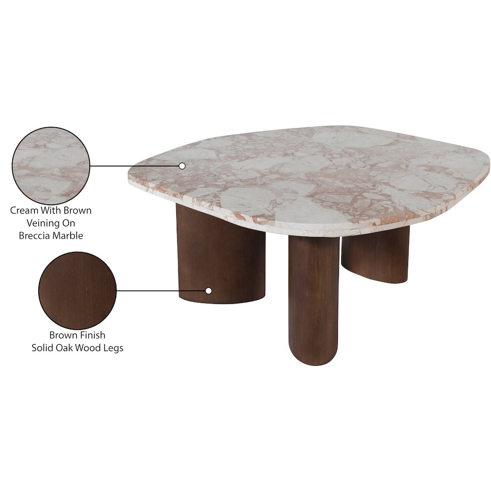 Puglia Cream Marble Top And Oak Wood Base Coffee Table