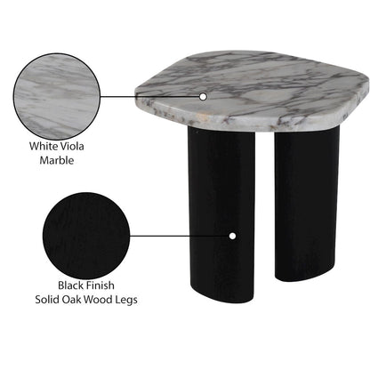 Puglia White Marble Top And Oak Wood Base End Table