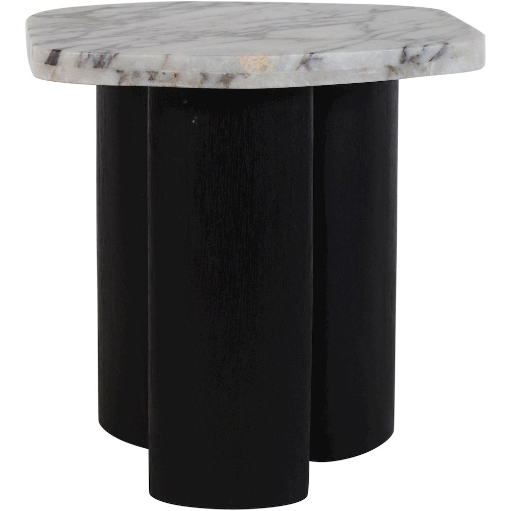 Puglia White Marble Top And Oak Wood Base End Table