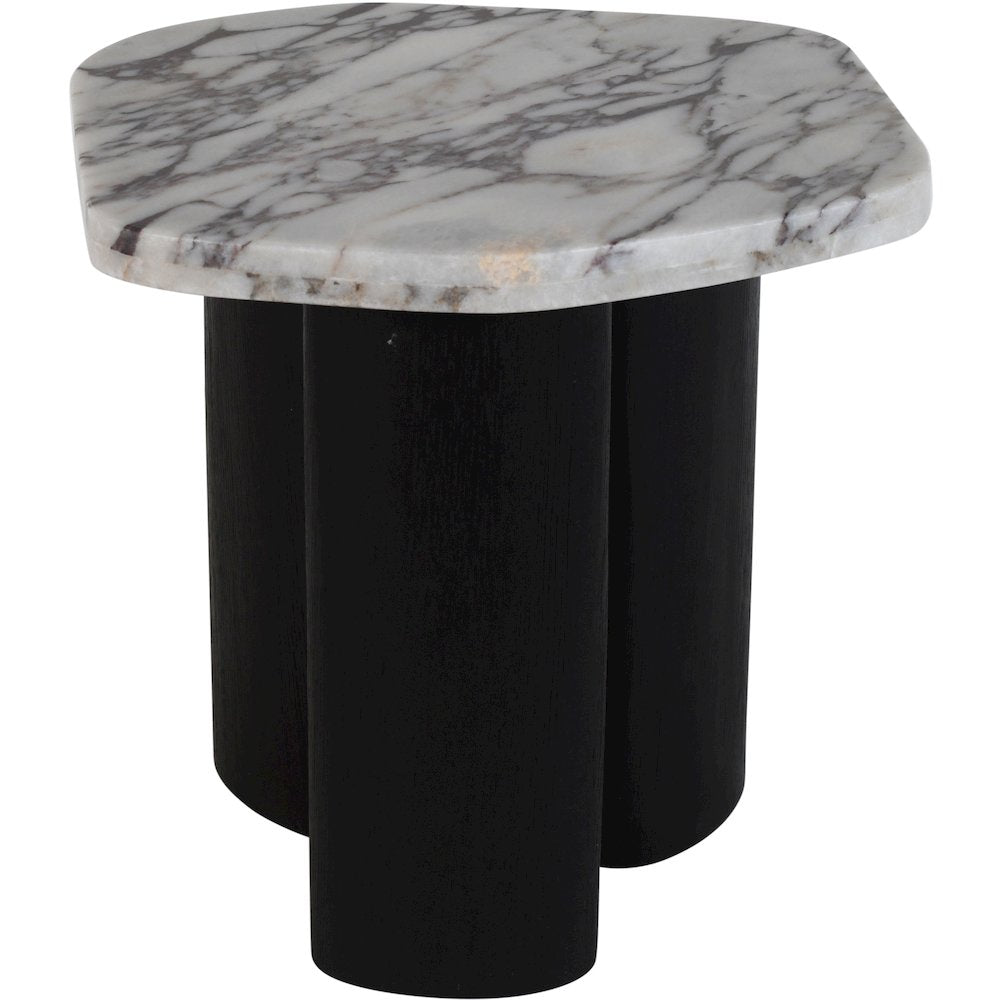 Puglia White Marble Top And Oak Wood Base End Table